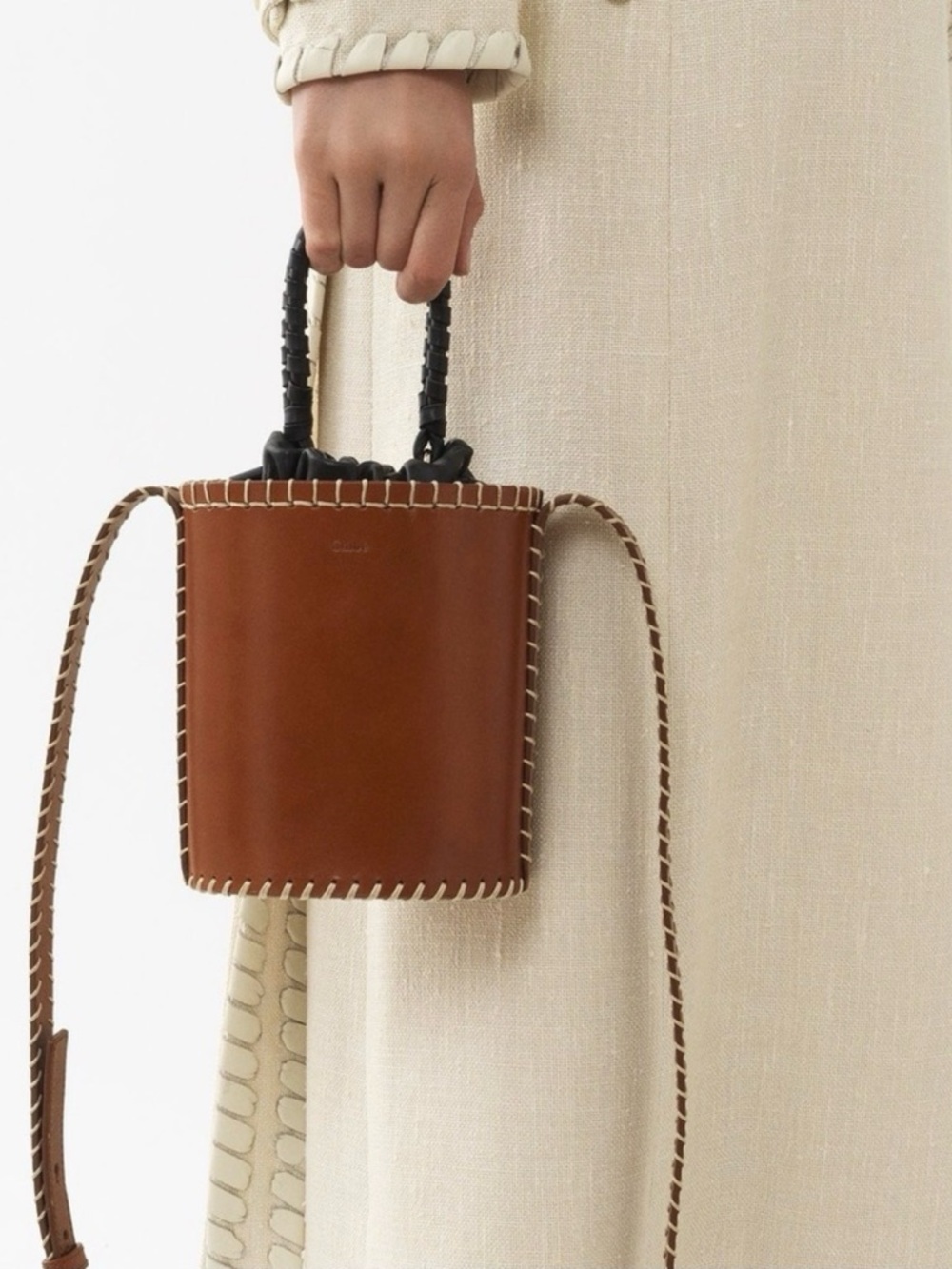 CHLOE Louela Small Drawstring Leather Bucket Bag